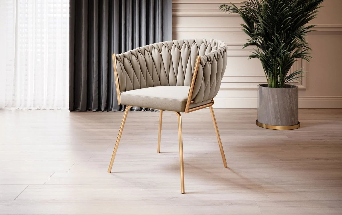 Loft 1000 Ideen -Sitzmöbelkollektion Sessel LARA Gold in Beige Samtstoff